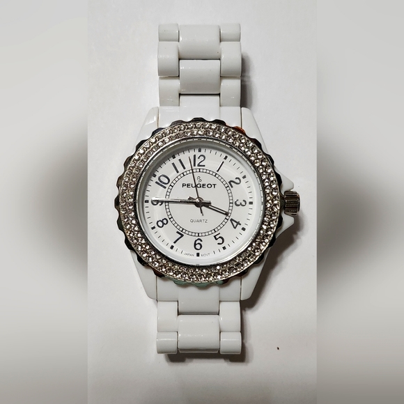 Peugeot Accessories - Peugeot Women's Swarovski Crystal Bezel White Acrylic Watch